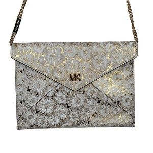 MICHAEL Michael Kors Barbara Leather Envelope Clutch - White/Gold Floral